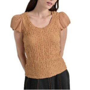 DKNY Textured Shirt Puff Sleeves Womens Size XL Tawny Brown New